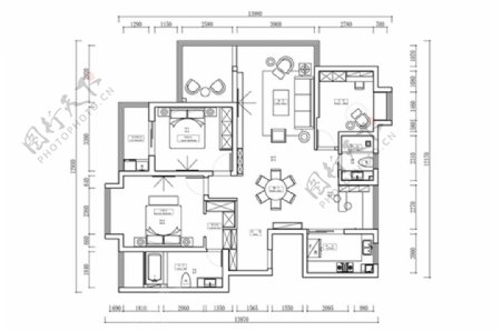 三居室户型CAD平面布置方案