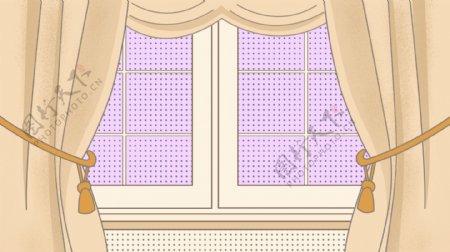 黄色窗帘紫色窗户室内装饰背景