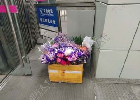 地铁站门口的花