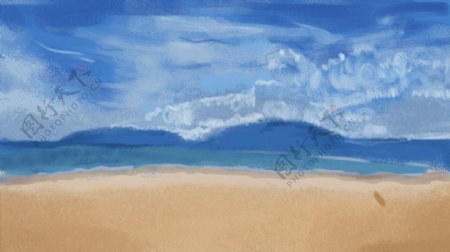 手绘油画海滩广告背景