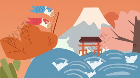 扁平化简单日本之旅插画背景