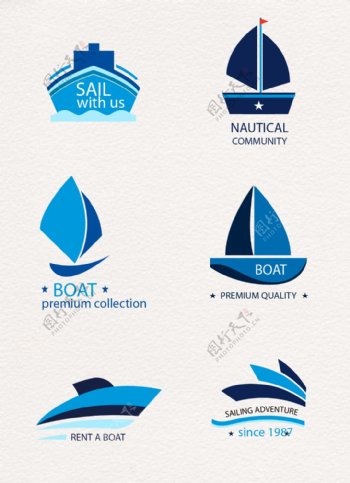 6款蓝色船舶标志矢量素材