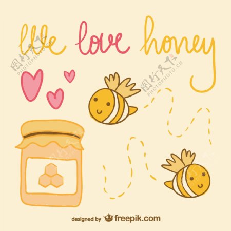 可爱蜜蜂与蜂蜜矢量素材