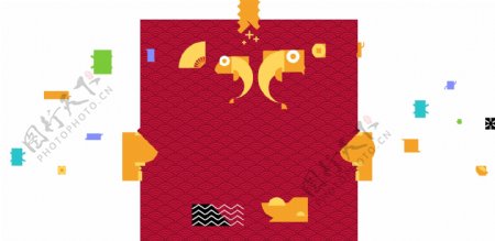 创意红色金鱼装饰png元素
