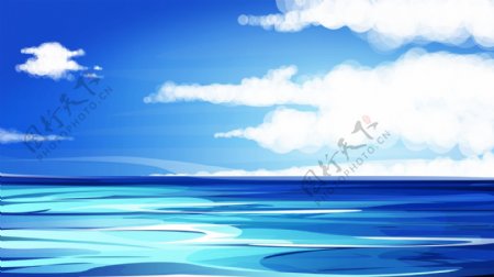 蓝色彩绘海洋背景