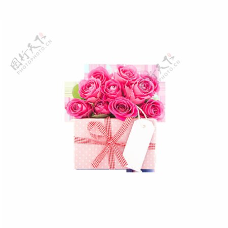 粉色玫瑰花礼物盒装饰素材