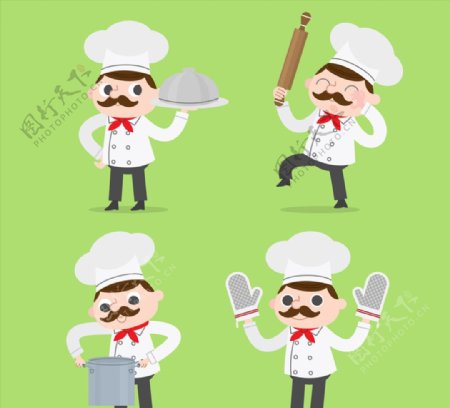 4款卡通烹饪中的男厨师矢量素材