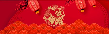 年货节中国风红色淘宝海报背景