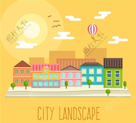 黄色创意城市风景插画矢量素材