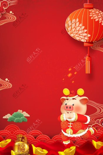 灯笼红色猪年新年喜庆广告背景