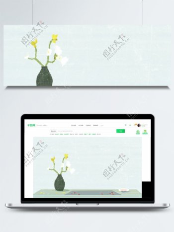 绿色文艺小清新花瓶植物背景设计