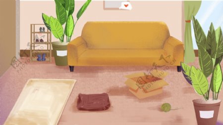 彩绘温馨家居客厅沙发背景设计