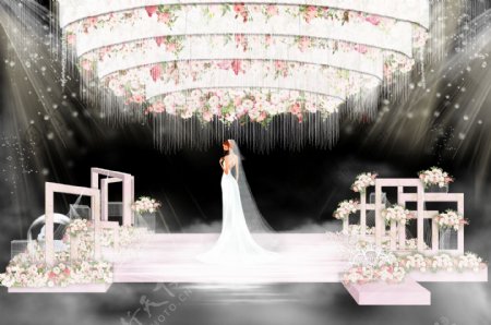粉色欧式婚礼中心舞台效果图