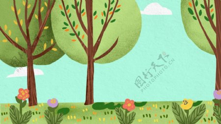 彩色可爱儿童节树木背景设计