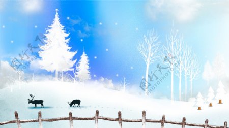 蓝色梦幻冬季雪景设计