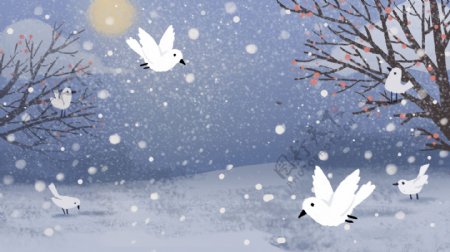 清新唯美冬季树林白鸽背景设计