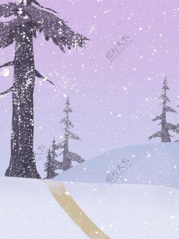 全原创手绘冬季雪景背景图