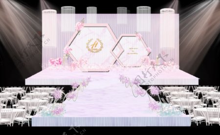 紫粉色系婚礼舞台