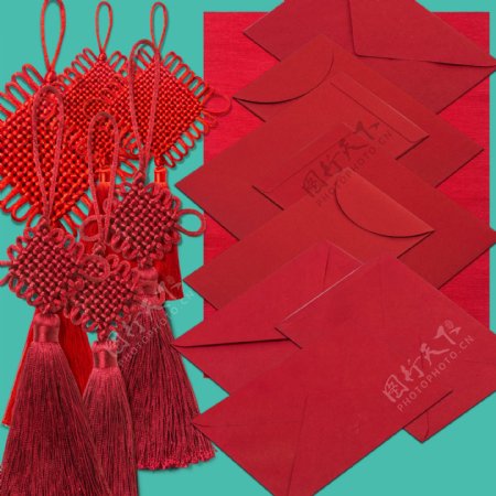 高清红色中国结及红包素材