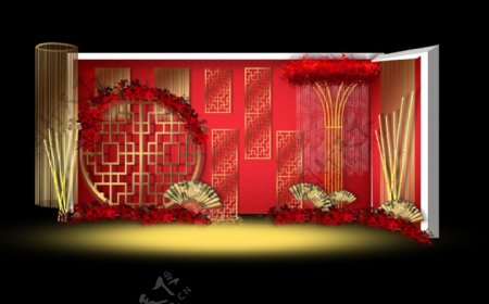 中式红金色婚礼效果图