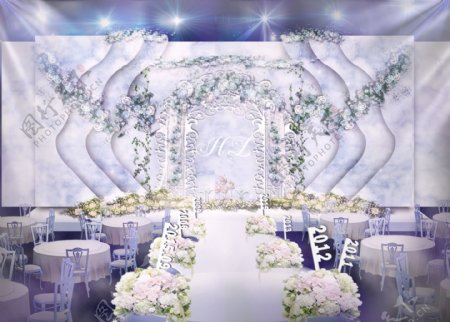 蓝紫色纹理婚礼工装效果图