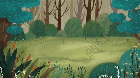 彩色手绘树林背景素材