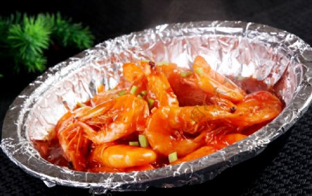 铁锅虾美食食品烹饪
