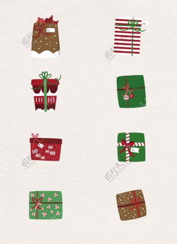 红绿色可爱圣诞节礼物素材设计