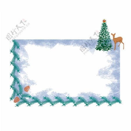 手绘圣诞边框松果小鹿圣诞树小清新可商用