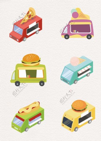 彩色扁平化设计食物快餐车