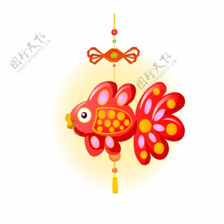 可商用高清新年喜庆鱼型红色灯笼元素