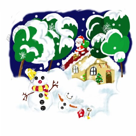 圣诞节冬日白色手绘雪景可商用插画元素