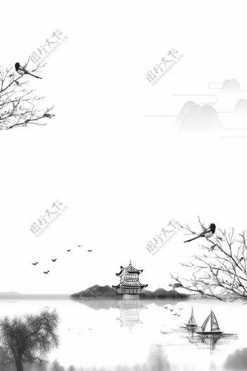 水墨中国风山水风景背景