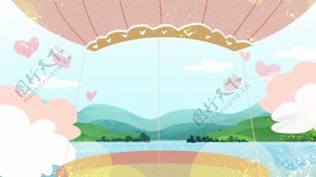 浪漫粉色热气球广告背景