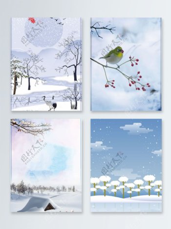 雪枝鸟冬季促销广告背景图