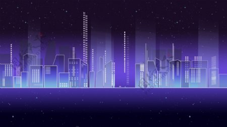 紫色梦幻城市剪影背景设计