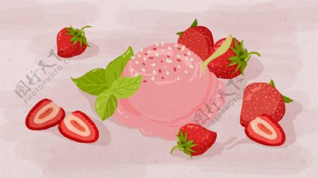 粉色蛋糕鲜红草莓卡通背景