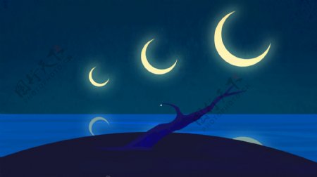 星空月夜插画背景图