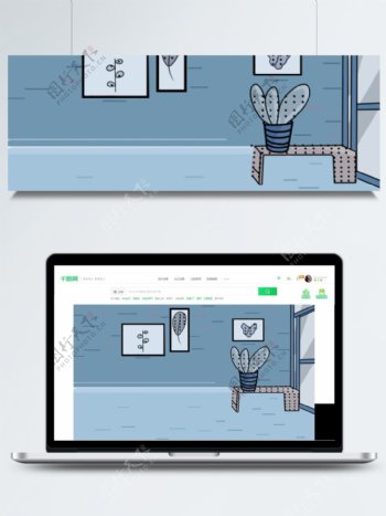 清新蓝色彩绘家居墙壁地面背景