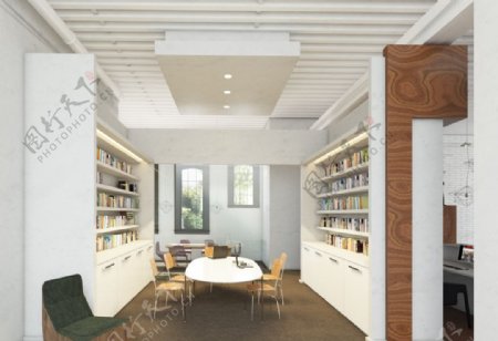 顶级灯光图书室书房模型