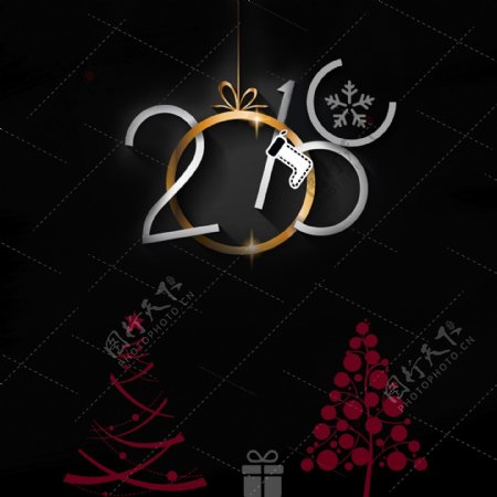 黑色2018黑色喜庆圣诞雪花树