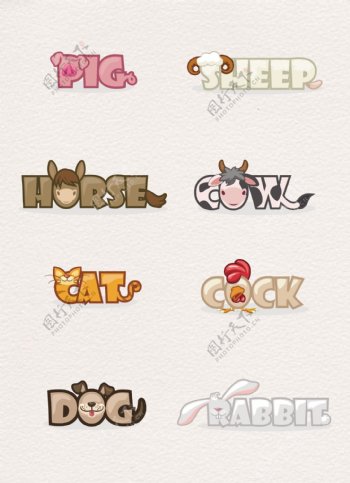 卡通动物单词设计图片