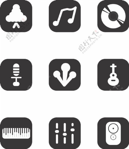 乐器icon简约矢量黑白可商用元素