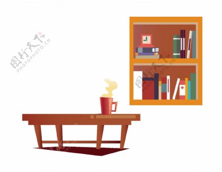 矢量木质书柜桌子元素
