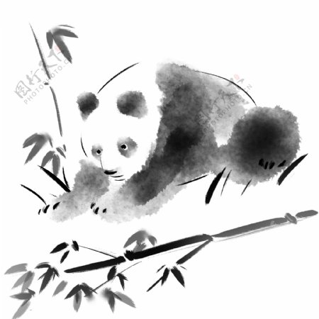 水墨风格动物大熊猫可爱中国画中国风水彩风