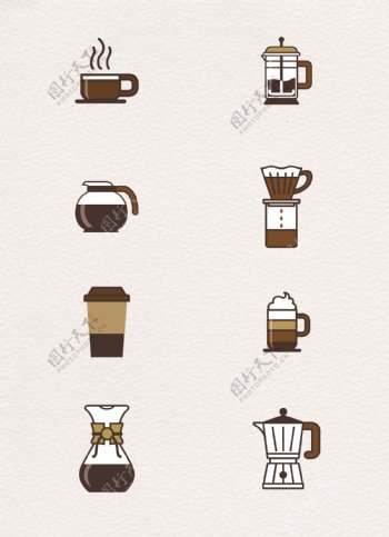 8款简约咖啡卡通矢量图标设计