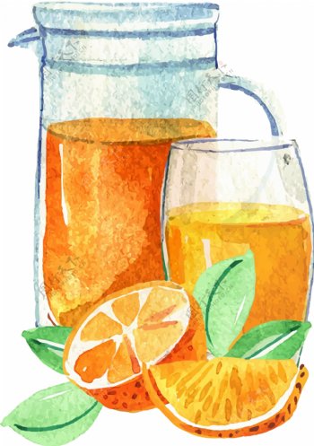 手绘橙子饮料元素