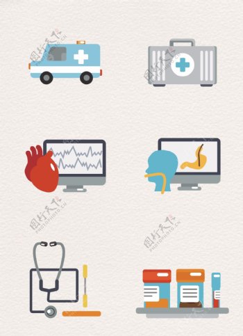 卡通医疗急救设备生活图标元素