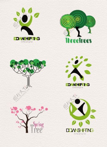 卡通绿色植物树木装饰