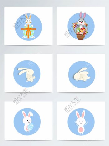 蓝色背景复活节兔子篮子ai矢量元素